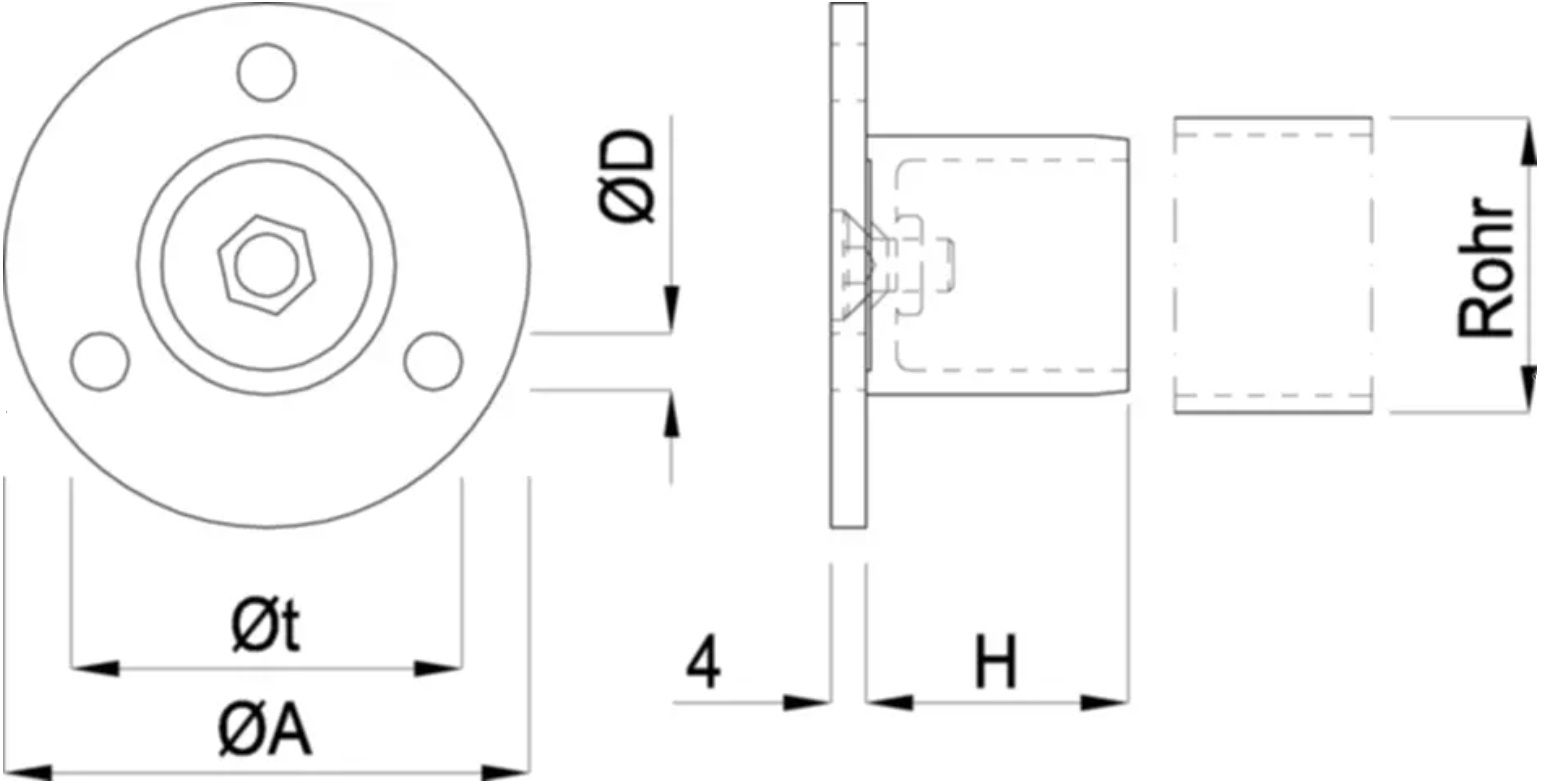 Handlaufsteckrohr mit runder Wandplatte Ø 80 mm HI. 33.7 mm 126864 - INOXTECH-Handlauf-/Geländer-System