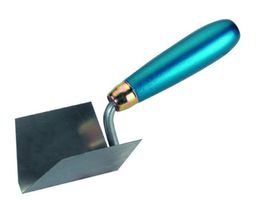 Inneneckenspachtel, INOX Gr. 80/60mm, mit blauem Holzheft - Bauwerkzeuge