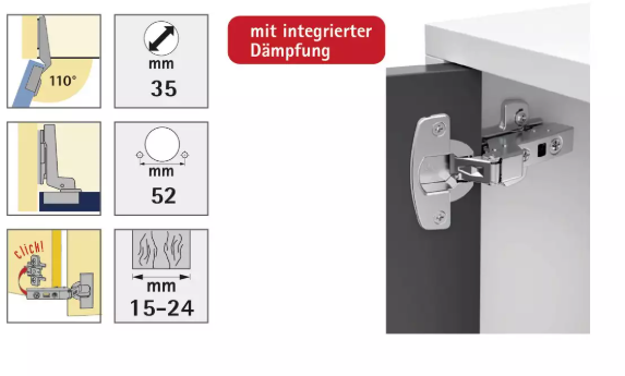 Hettich Topfscharnier Sensys Innenliegend, vernickelt, Bohrloch-Ø 35 mm, à 2 St - Diverse Möbelbeschläge und Zubehör