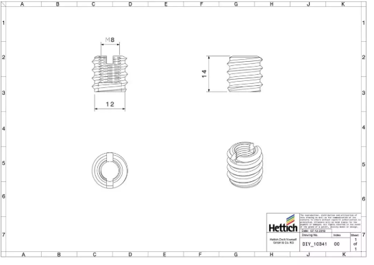 Hettich Eindreh-Muffe Stahlguss, Bohrloch D = 12mm, M8 x 14mm, à 8 Stk - Diverse Möbelbeschläge und Zubehör