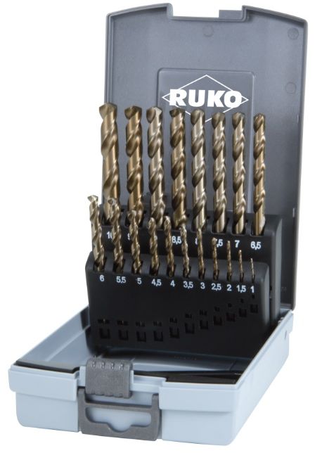 Ruko Spiralbohrer-Satz DIN 338, 19-tlg. Ø1.0-10.0 x 0.5mm, 130°, HSSE-Co5, ABS-Box - Bohren