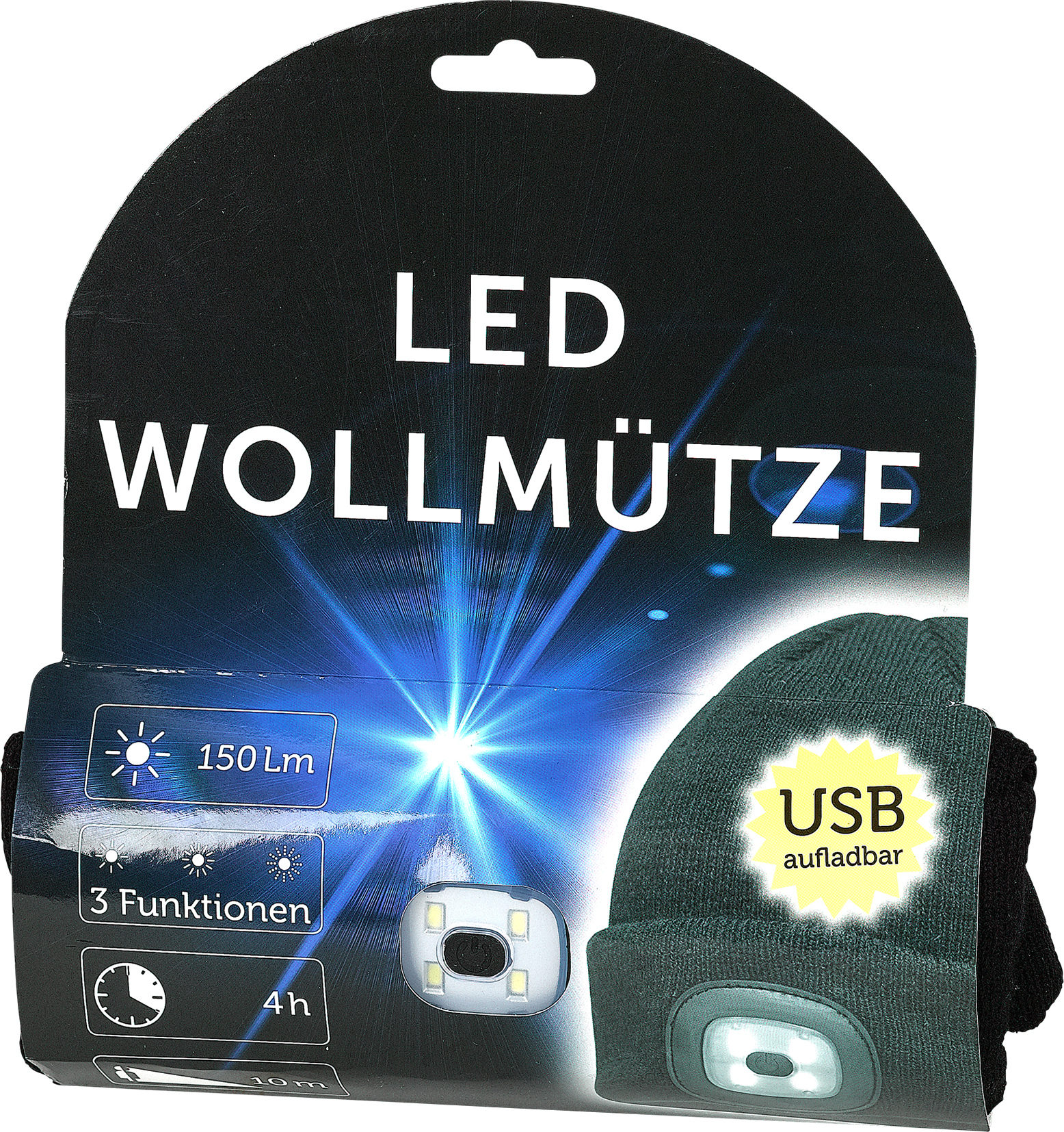LED-Wollmütze grau USB 3 Funktionen, 150lm, IP44, Universalgrösse - Lampen, Leuchten