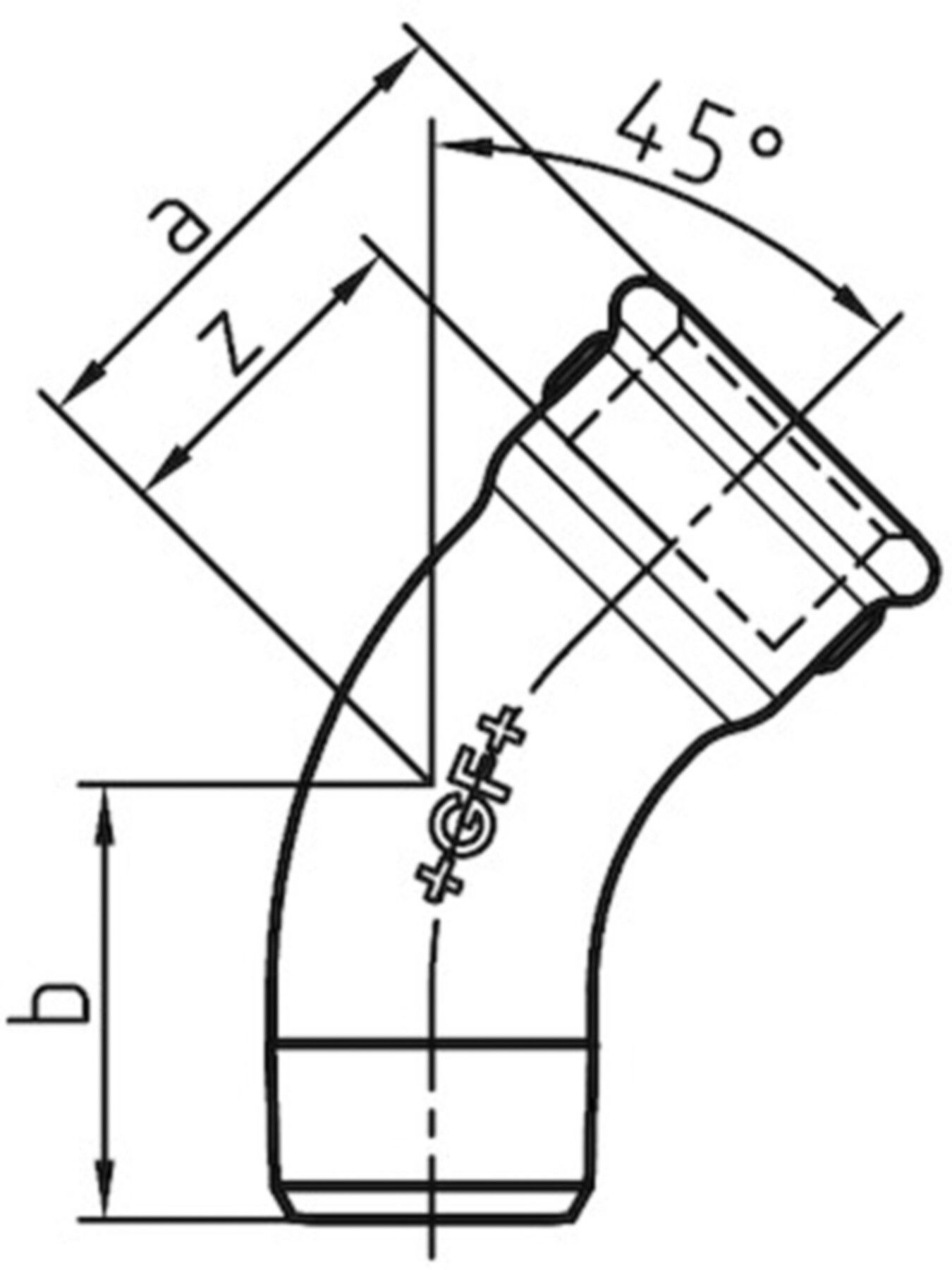 Bogen 45° 40 V 1/4" 770 040 202 - GF verz. Tempergussfittings