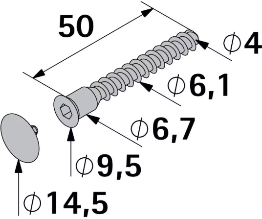 Hettich Verbindungsschraube verzinkt, PZ 6.3 x 50mm, m. Kappe, à 16 Stk - Diverse Möbelbeschläge und Zubehör