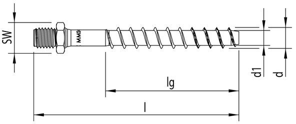MULTI-MONTI Beton-Stockschraube m. AG Ø 6.0/5.0 x65/20 mm , M6x5 mm , 48656 - Beton- und Maurerschrauben