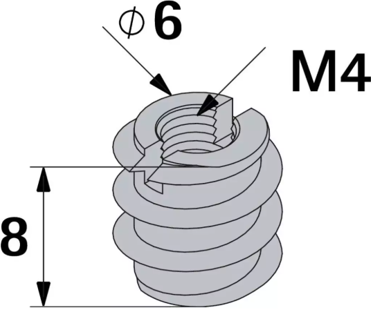 Hettich Eindreh-Muffe Stahlguss, Bohrloch D = 6mm, M4 x 10mm, à 8 Stk - Diverse Möbelbeschläge und Zubehör