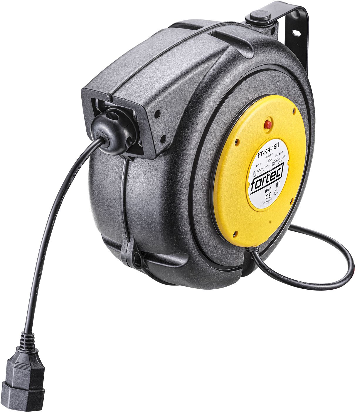 FORTEC Kabelaufroller, 15m, Kupplung T13 230V Anschlusskabel 2,0 m, Leiter 3x1,5mm², max. 1800W - Stromverteilung