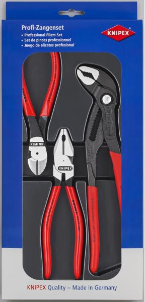 KNIPEX Zangen-Set, Kraft-Paket 002010, 3-tlg., PVC-Griffhülle - Zangen, Schneiden