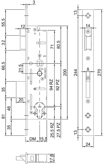 MSL Rohrrahmenschloss 19421.6, RZ-W 270/24/3mm, DM=35mm, Nuss=9mm - Türschlösser und Zubehör
