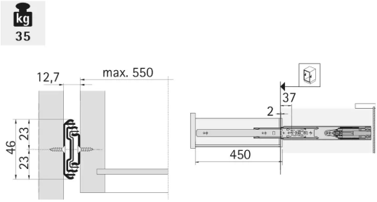 Hettich Kugelpräzisionsvollauszug KA 4532, 450mm, Silent System mit Dämpfer, à 2 Stk - Diverse Möbelbeschläge und Zubehör