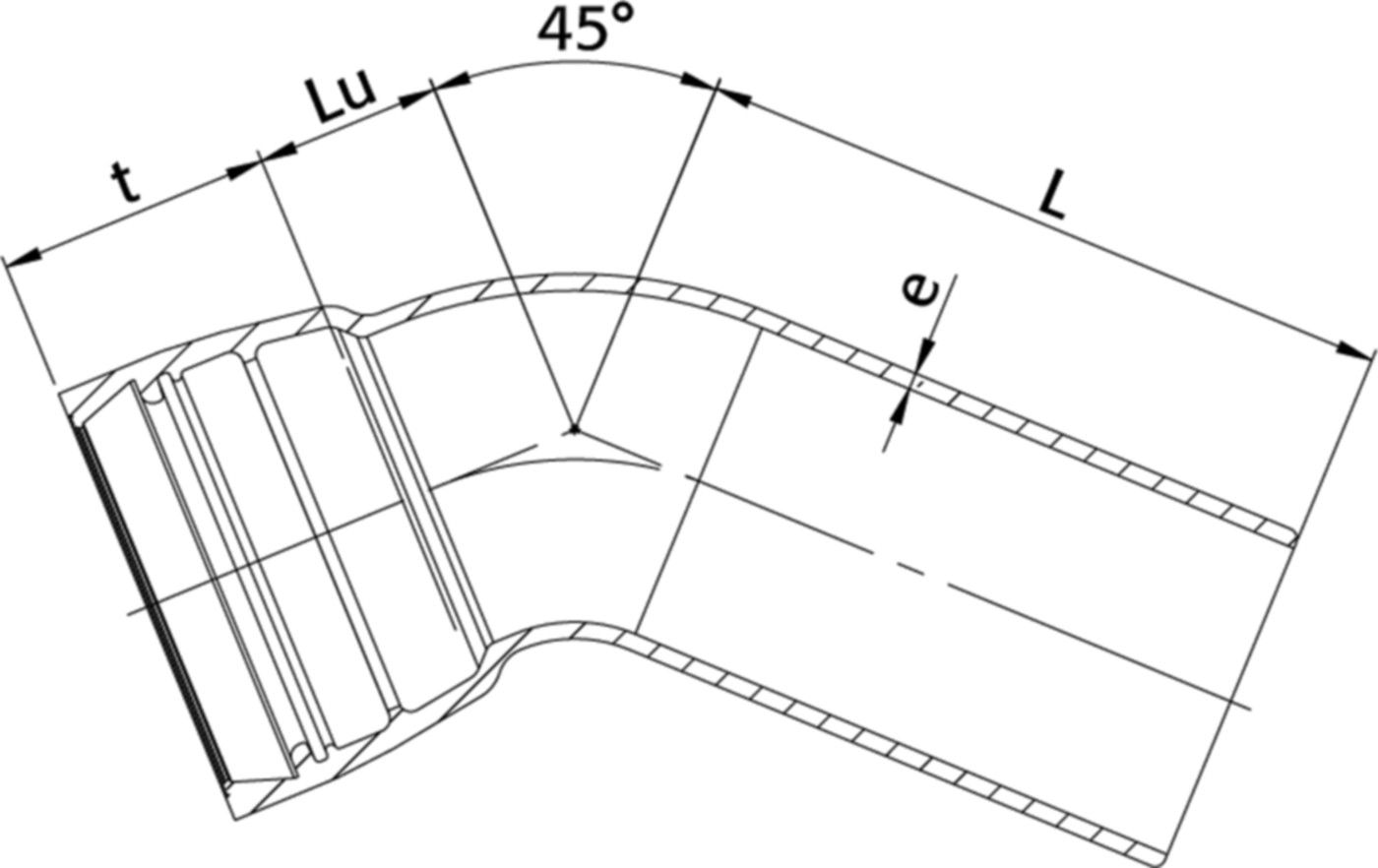 STM-Bogen 1M Novo-Sit MK 45° DN 80 - WILD Steckmuffenformstücke