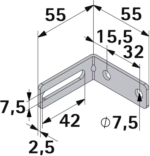 Hettich Verstellwinkel verzinkt, 55 x 55 x 20mm - Diverse Möbelbeschläge und Zubehör
