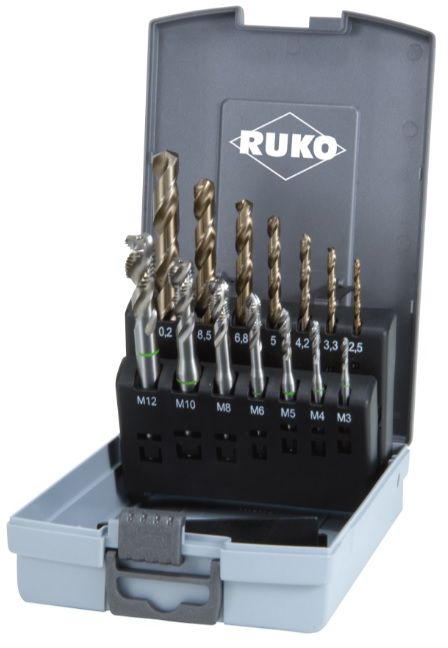 Ruko Gewindebohrer-Satz Sackloch, 14-tlg. M3 - M12, inkl. Bohrer, HSS-Co5, ABS-Box - Bohren