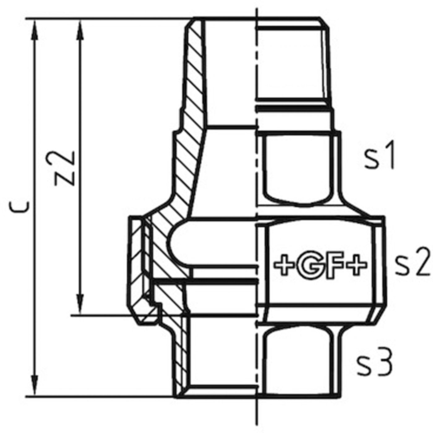 Verschraubung 335 V 11/2" flachd. 770 335 208 - GF verz. Tempergussfittings