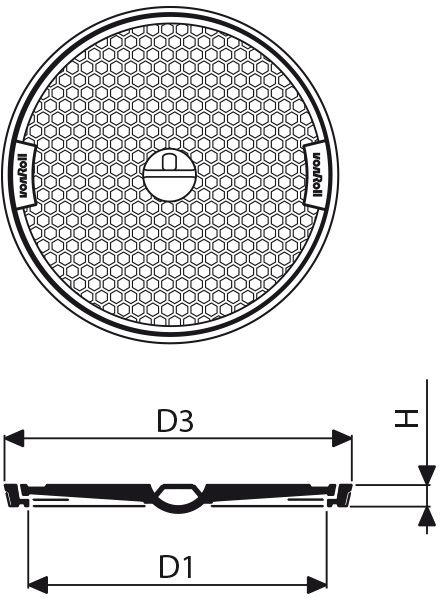 Fig. 2613 060 00 Guss B125 in Zementrohr, Uni-Griff - Schachtabdeckungen von Roll