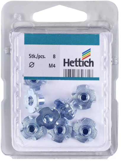 Hettich Einschlag-Mutter verzinkt, Bohrloch D = 6mm, IG M4 à 8 Stk - Diverse Möbelbeschläge und Zubehör