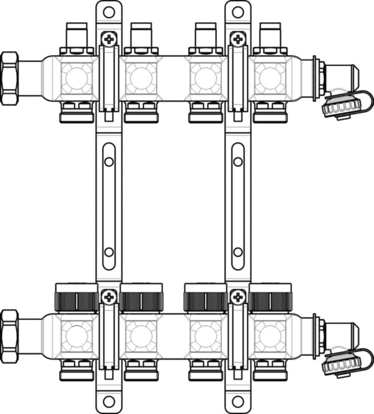 Edelstahlvert. SF m/Ventilen 1" 6 Heizkreise 140 55 56 - Oventrop Verteiler