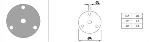 Wandplatten gestanzt, 3 Loch 60 x 3 mm Zentrums-Ø 10 mm S235JR - INOXTECH-Handlauf-/Geländer-System