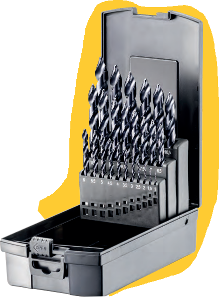 FORTEC Spiralbohrer Satz DIN 338, 19-tlg. Ø1.0-10.0 x 0.5mm, HSSE-Co5, mit TiAlN-Stufenspitz - Bohren