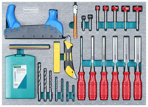 TECHNOCRAFT Werkstattwagen SWISS-TEAM WOOD PRO "282 tlg, . 1/4"" + 1/2"" Profi Schreiner Werkzeug - Schlüsselwerkzeuge
