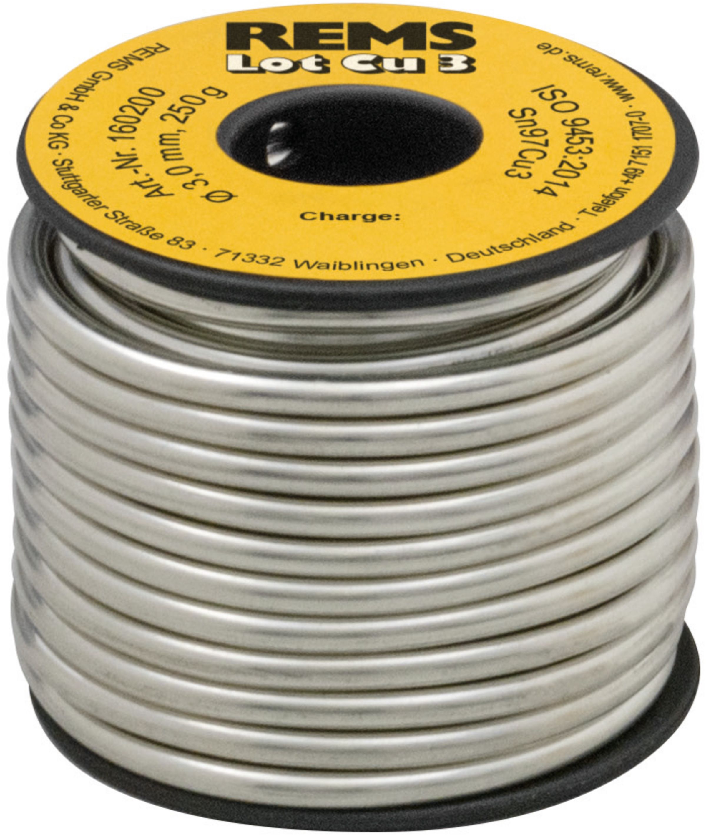REMS Weichlot-Draht, Lot Cu 3 160200, Ø 3mm, Spule à 250g (Bleifrei) - Sanitärwerkzeuge