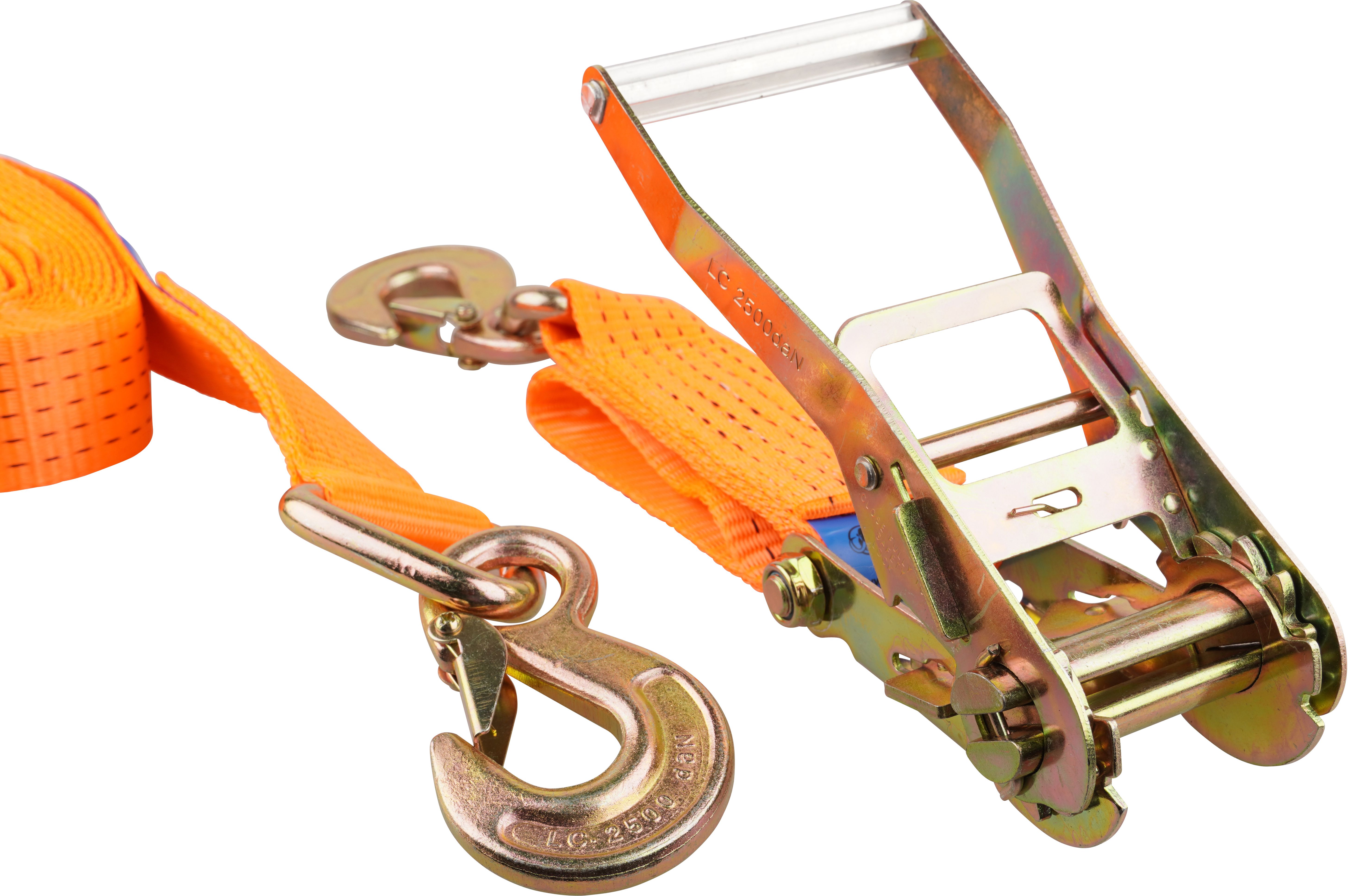 mamutec Zurrgurt 2tlg. mit Rasche + Karabinerhaken L= 8m, B=50mm, 5000kg, orange - Hebewerkzeuge