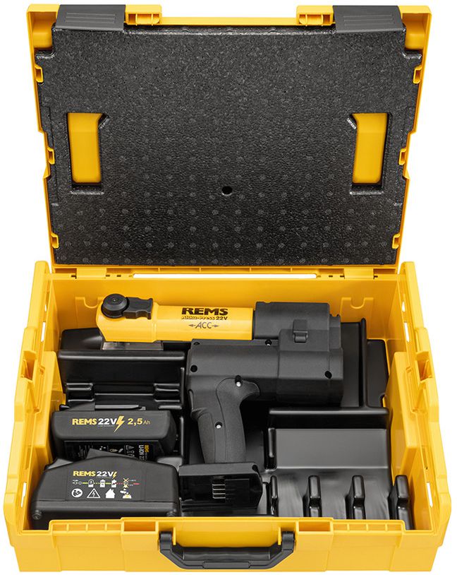 REMS Akku-Press 22 V ACC Basic-Pack, L-Boxx 22V, 1 x  2.5Ah, bis Ø 110mm, drehbar, 576011 R220 - Sanitärwerkzeuge