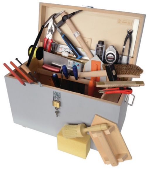 Maurer-Werkzeugkiste, gefüllt 35-tlg., Profi-Qualität, 440110100 - Bauwerkzeuge