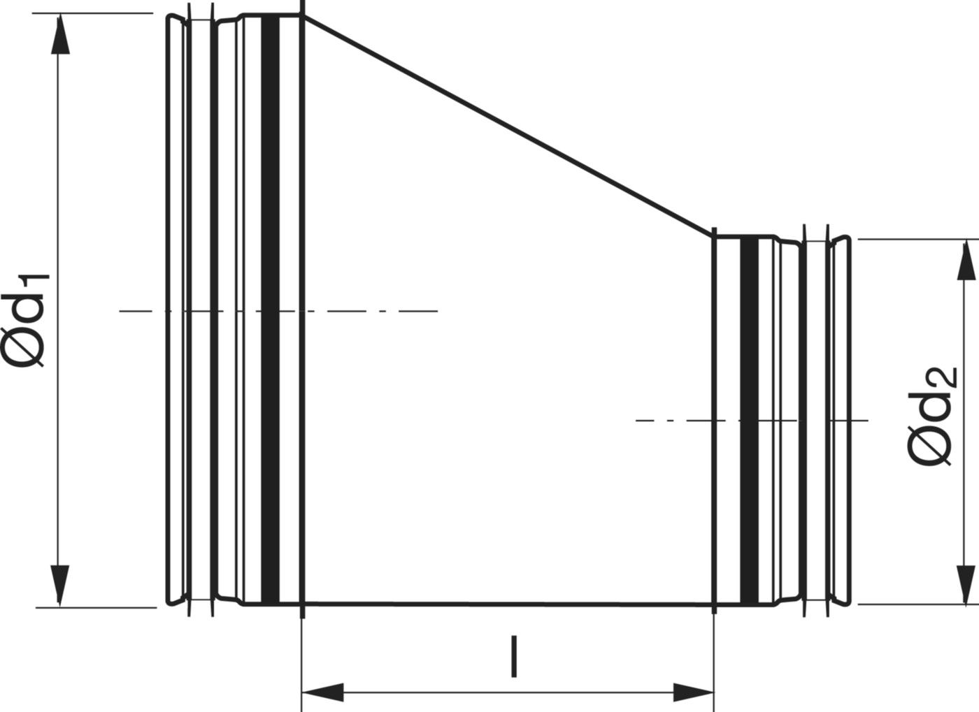 Reduktion exzentr. 200/100mm RLU-V - Spiralfalzrohre und Zubehör System Safe