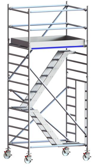 HB Treppen-Rollgerüst, Plattformlänge 1.80m, 1.40m TYp 733 , Standhöhe 3.4 m, EN 1004 - Bauwerkzeuge