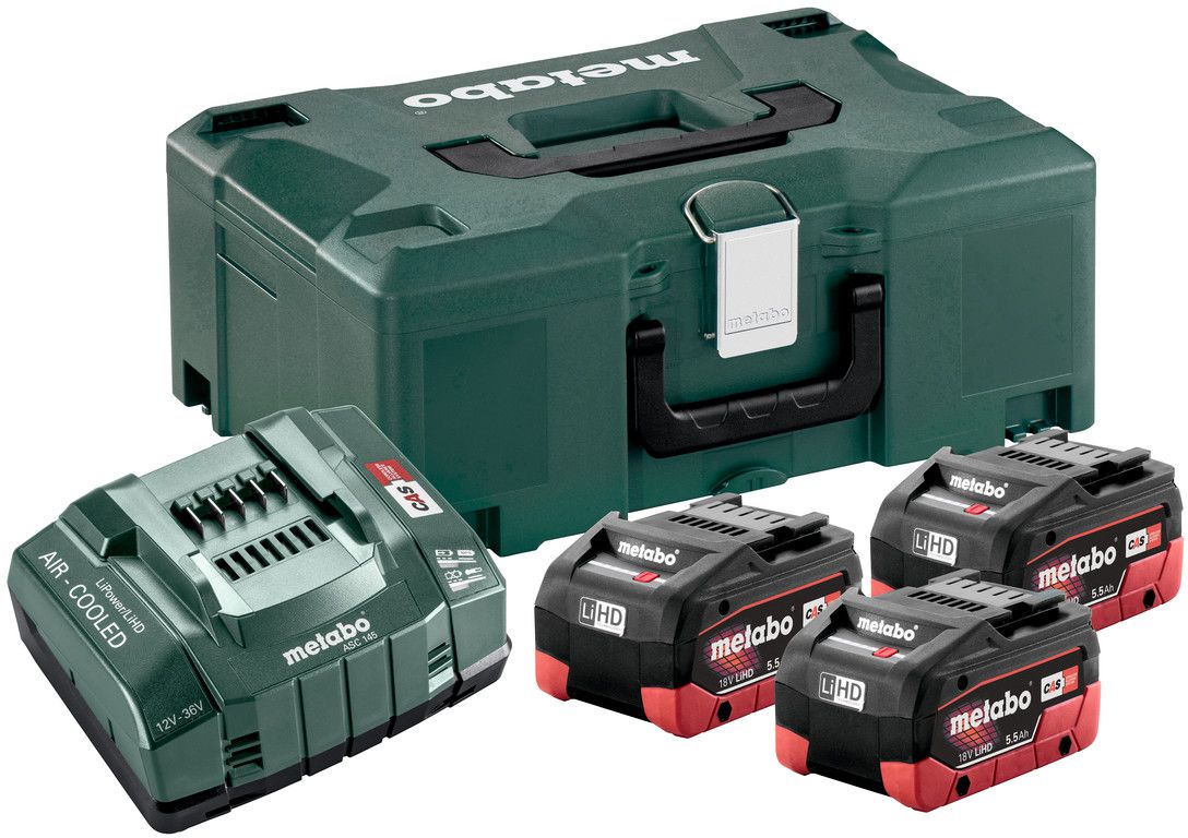 Basis-Set LiHD 5.5Ah 18V LiHD, 3 x 5.5Ah +Ladegerät in metaBOX - Metabo Maschinenzubehör
