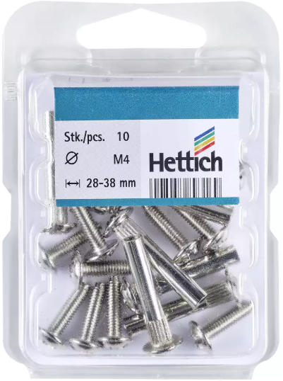 Hettich Verbindungsschraube Set vernickelt, mit Hülse, M4 x 28-38mm, à 10 Stk - Diverse Möbelbeschläge und Zubehör