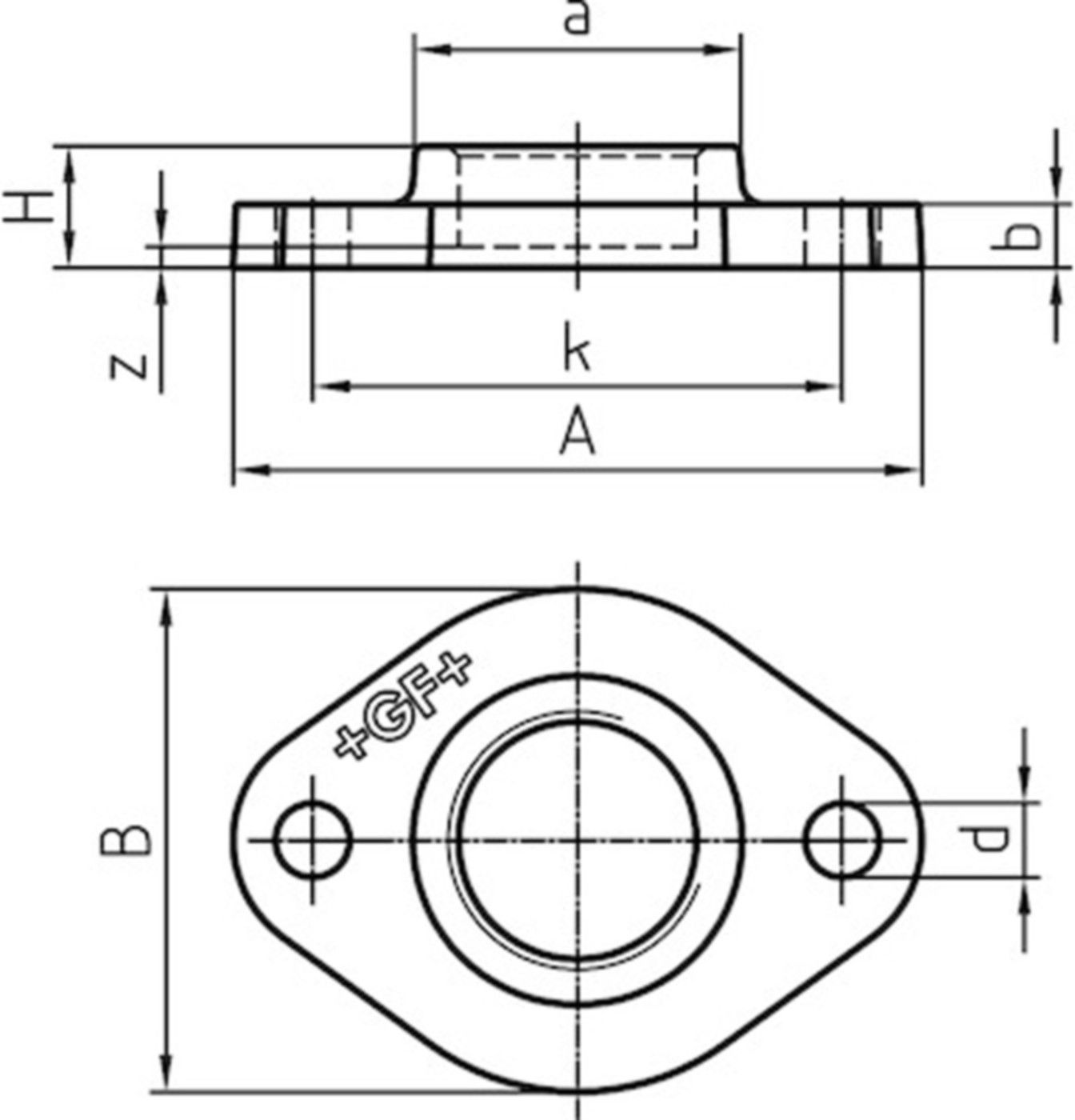 Flansch PN 10 326 V 11/4" 2-Loch 770 326 207 - GF verz. Tempergussfittings