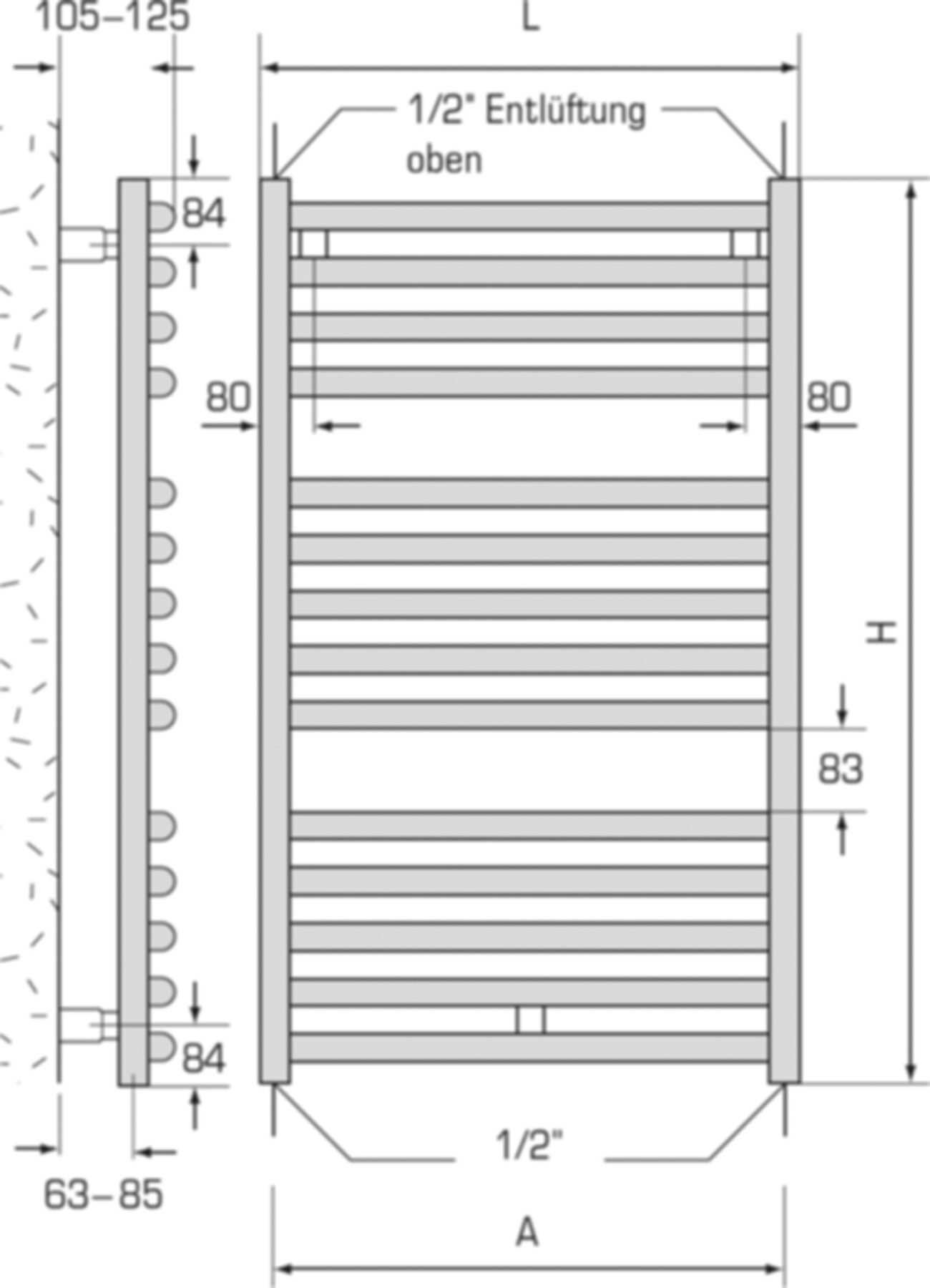 Handtuchtrockner BoLux gebogen BXG 50/ 78 Breite 50 cm, Höhe 78 cm 453 W - Borer Heizkörper-Programm