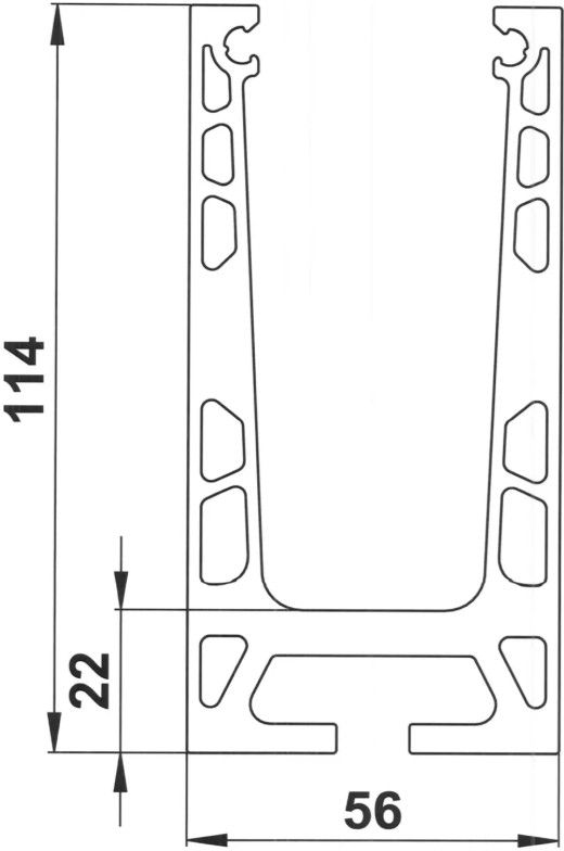 Aluminium Profil für Brüstungsgeländer Trockenverglasung, 114 x 56 mm,mit Kanal für Nute - INOXTECH-Handlauf-/Geländer-System