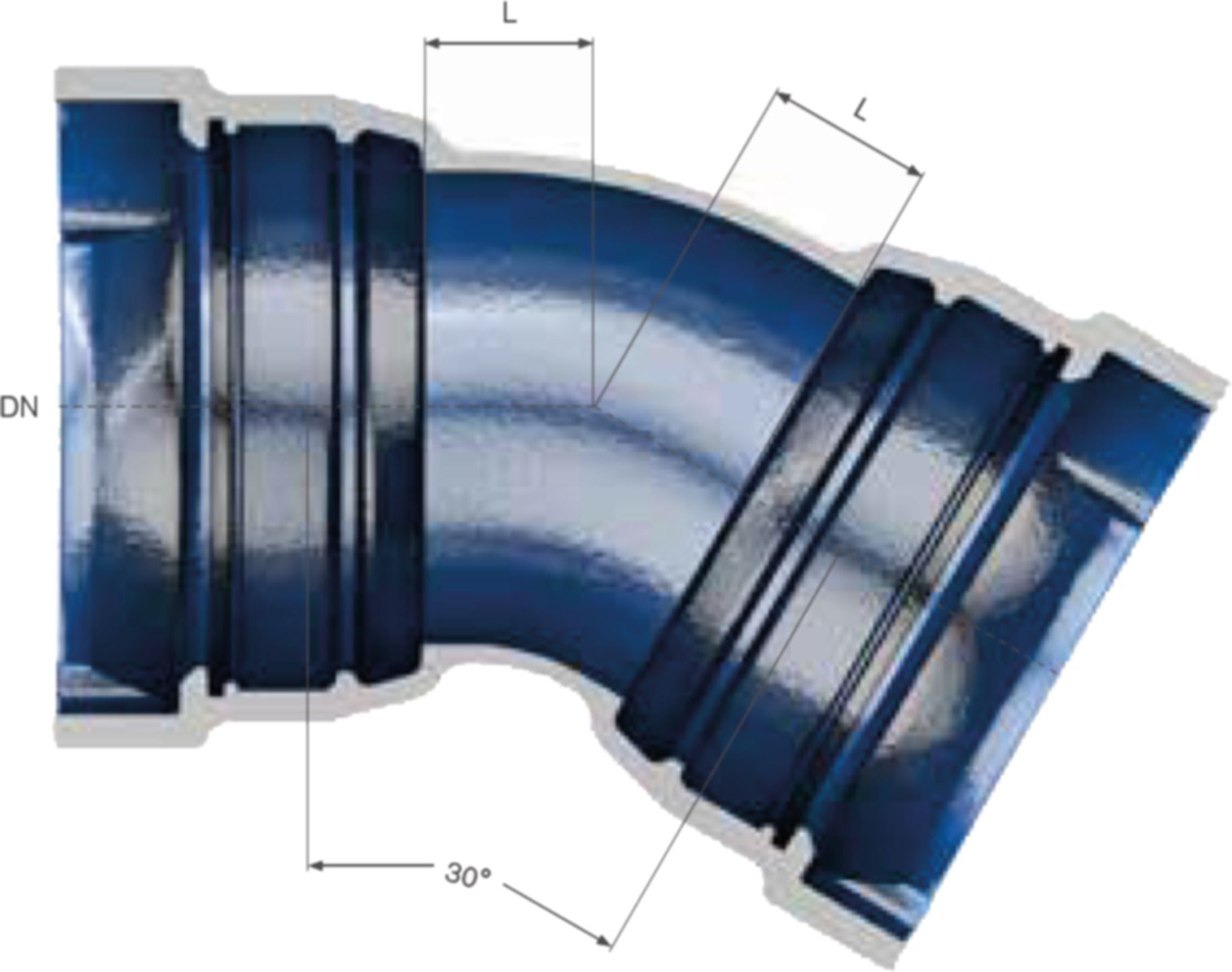 2-Muffen-Bogen MMK 30° VRS-T Epoxy DN 100 - TRM Swiss Steckmuffenformstücke VRS-T