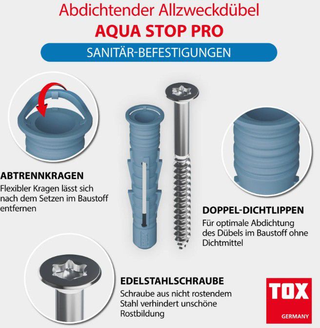 TOX Aqua Stop Pro Abdichtender Allzweckdübel BN51029 Ø8x50 / 014771021 à 2 - Bossard Schrauben