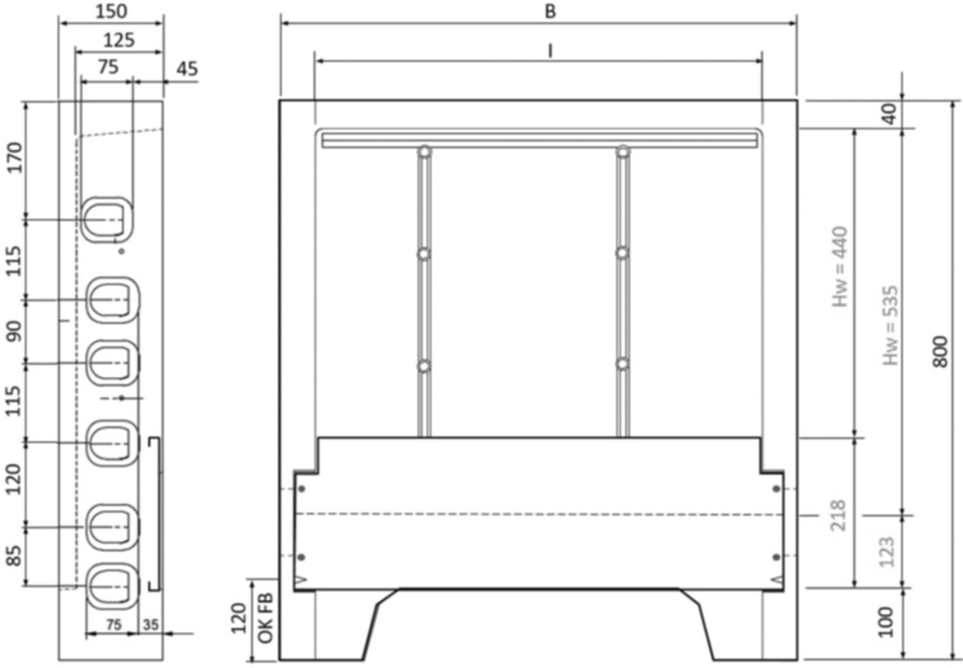 Verteilerschrank L-Beton Swiss 500 800 x 537 x 150 mm / Innen 125 mm - BKK Verteilerkasten