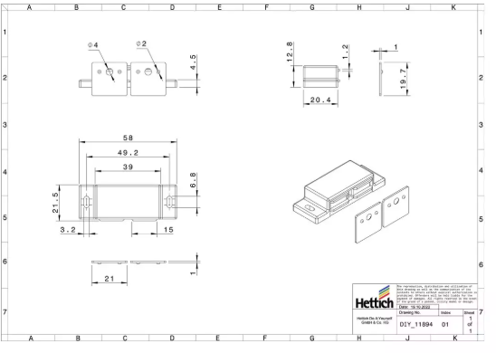 Hettich Magnetschnäpper weiss, 21 x 14mm, Haltekraft 3kg, à 2 Stk - Diverse Möbelbeschläge und Zubehör
