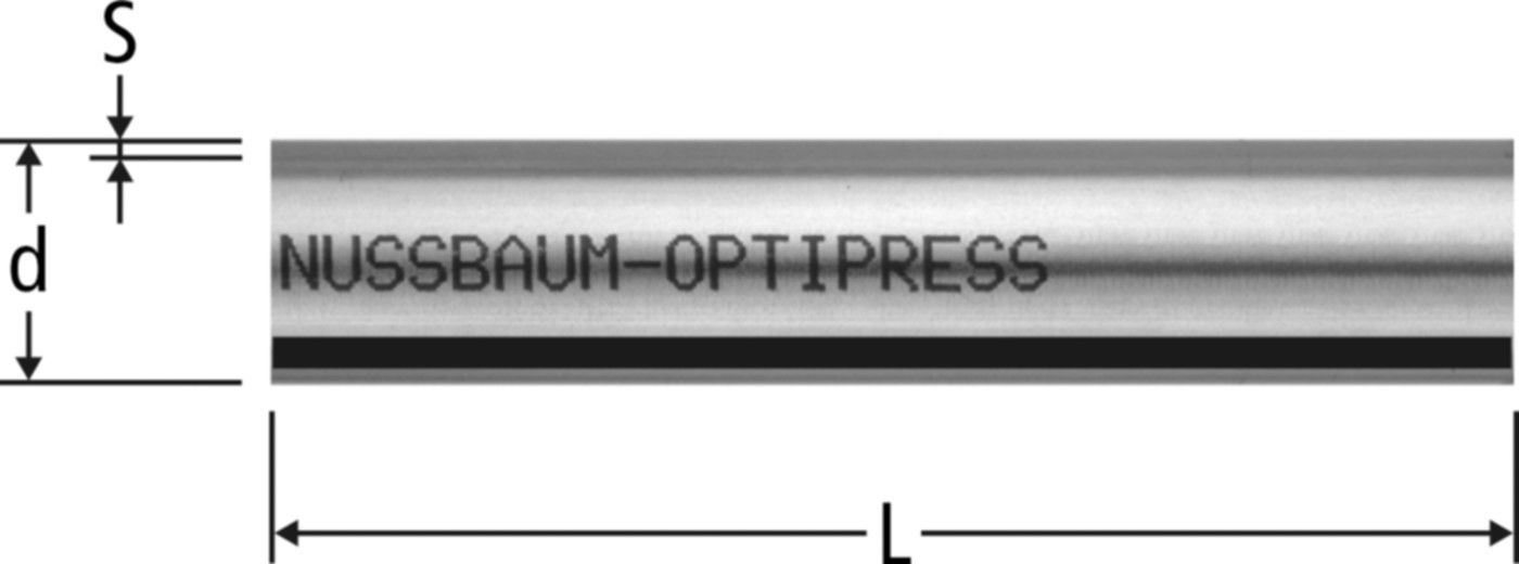 Edelstahlrohr 18 x 1.0 mm 81081.23 Stangen à 6 m mit schwarzem Streifen - Nussbaum-Optipress-Rohre 1.4520