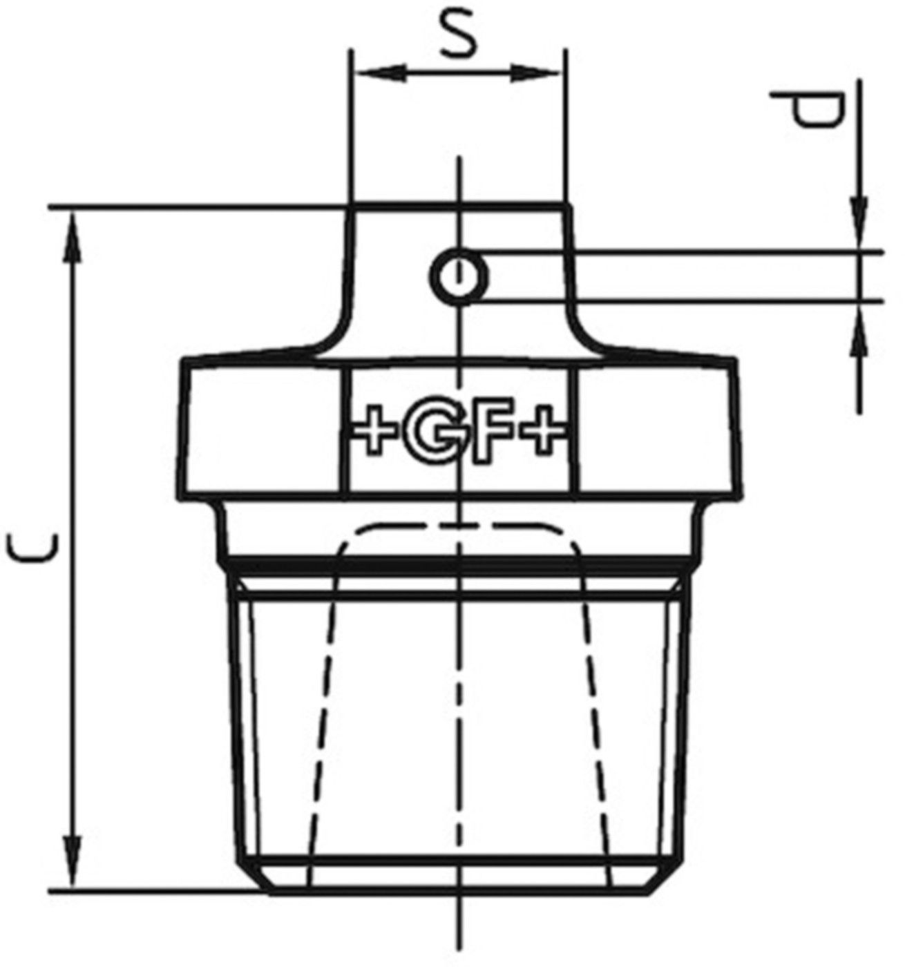 Stopfen mit Loch im Vierkant 294 S 1" 770 294 106 - GF schw. Tempergussfittings