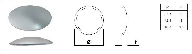 Bombierte Scheiben ohne Loch roh 33.7 x 2 mm geschliffen 1.4301 - INOXTECH-Handlauf-/Geländer-System