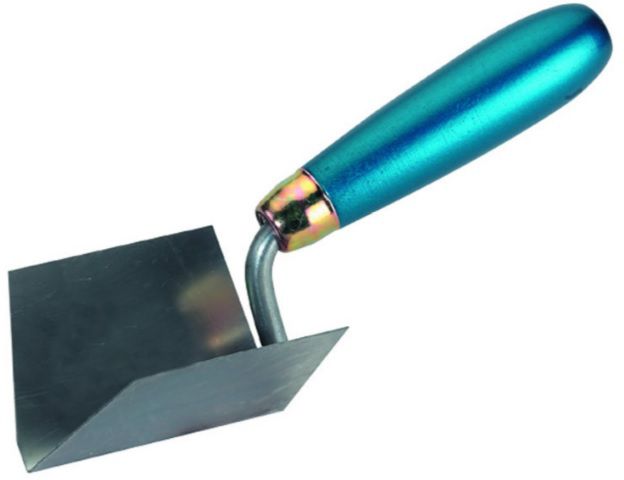 Inneneckenspachtel, INOX Gr. 80/60mm, mit blauem Holzheft - Bauwerkzeuge