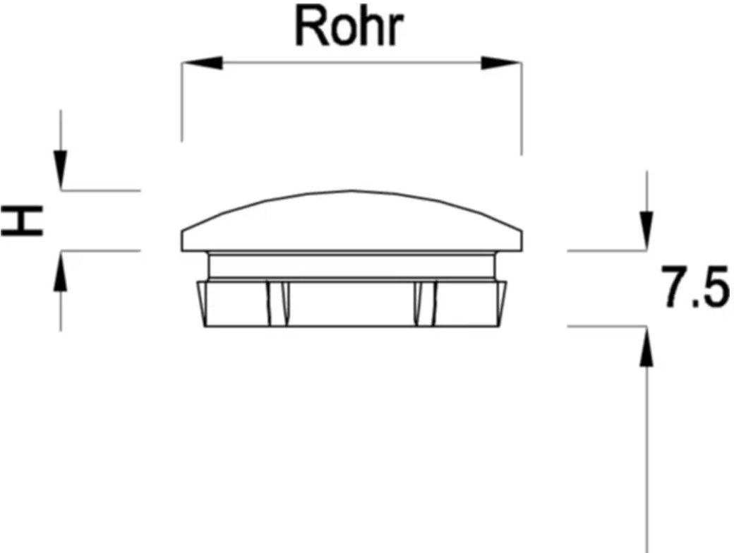 Rohrkappe halbrund für Rohr DN 42.4 mm abgeflacht, Widerhak. 126584 - INOXTECH-Handlauf-/Geländer-System