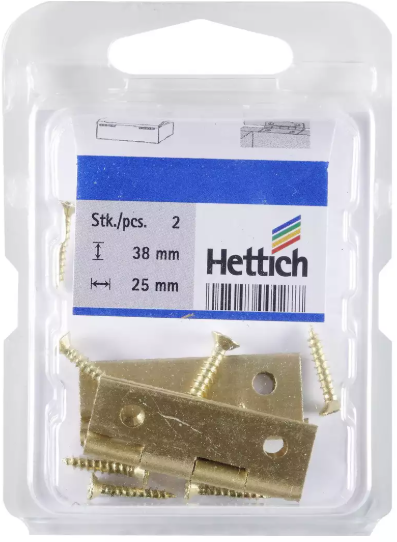 Hettich Scharnier messing matt, 38 x 25 x 1mm, à 2 Stk - Diverse Möbelbeschläge und Zubehör