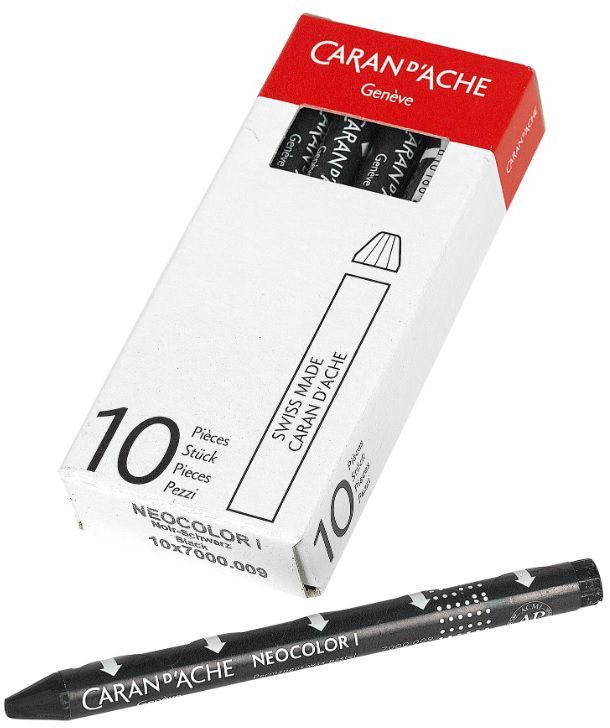 CARAN D'ACHE Fettkreide, à 10 Stk. Ø 9 x 105mm, black, für alle Materialien - Auszeichnen