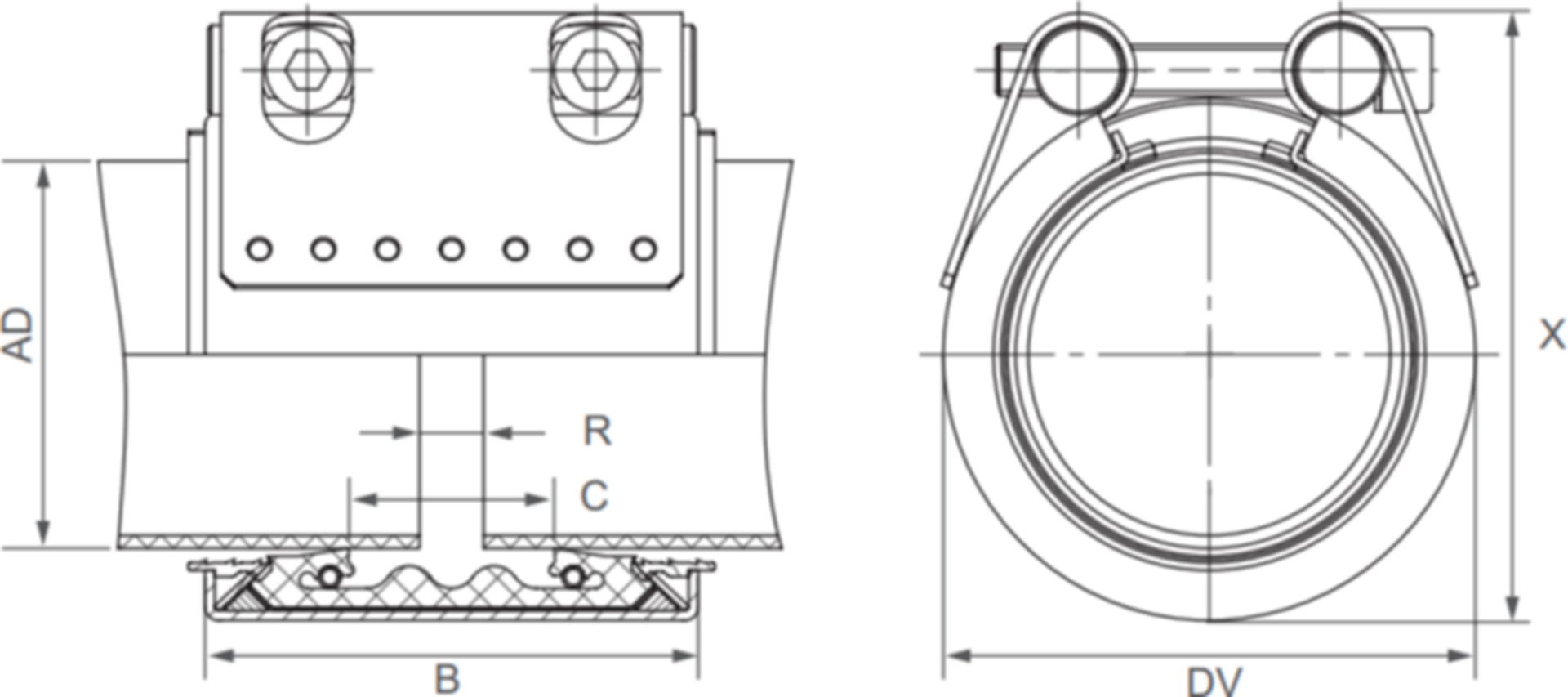 Plast-Grip EPDM-VZ Verschluss verzinkt zugfest 114.3 mm 113.0 - 115.0 mm - Straub Kupplungen