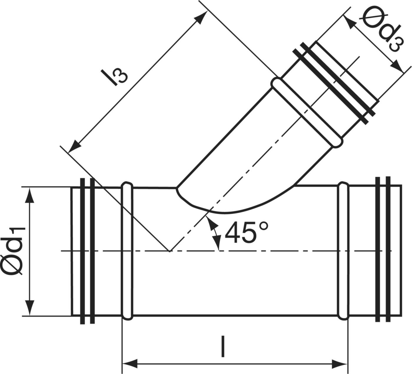 Abzweiger 45° 80/ 80mm TVU45-V - Spiralfalzrohre und Zubehör System Safe