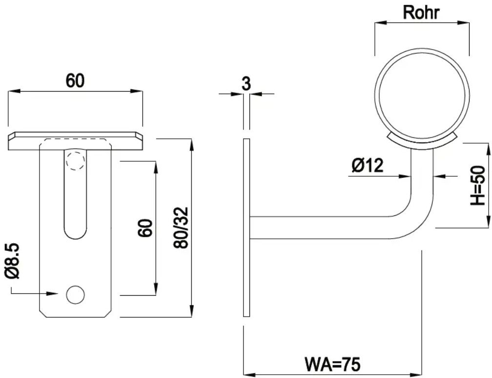 Geschw. Wandkonsole eckig vertikal HI. 48.3 mm Stab 12 mm geschl. 1.4301 - INOXTECH-Handlauf-/Geländer-System