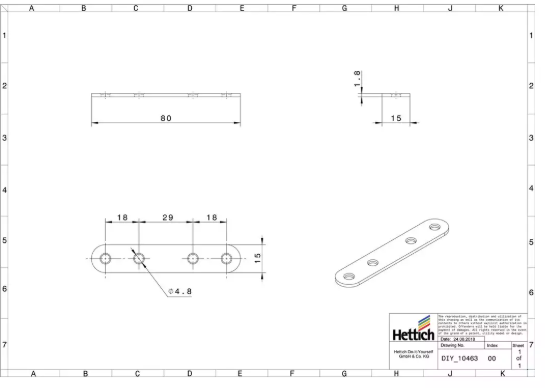 Hettich Verbindungsblech verzinkt, 15 x 80mm, Stärke 2mm - Diverse Möbelbeschläge und Zubehör